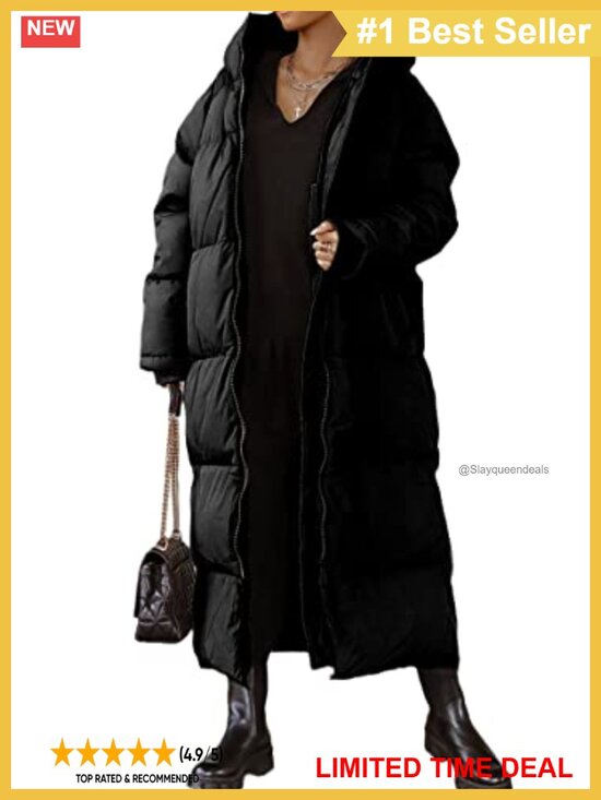 Jackets & Blazers - Women's Long Quilted Puffer Coat Hooded Maxi Length Winter Outerwear